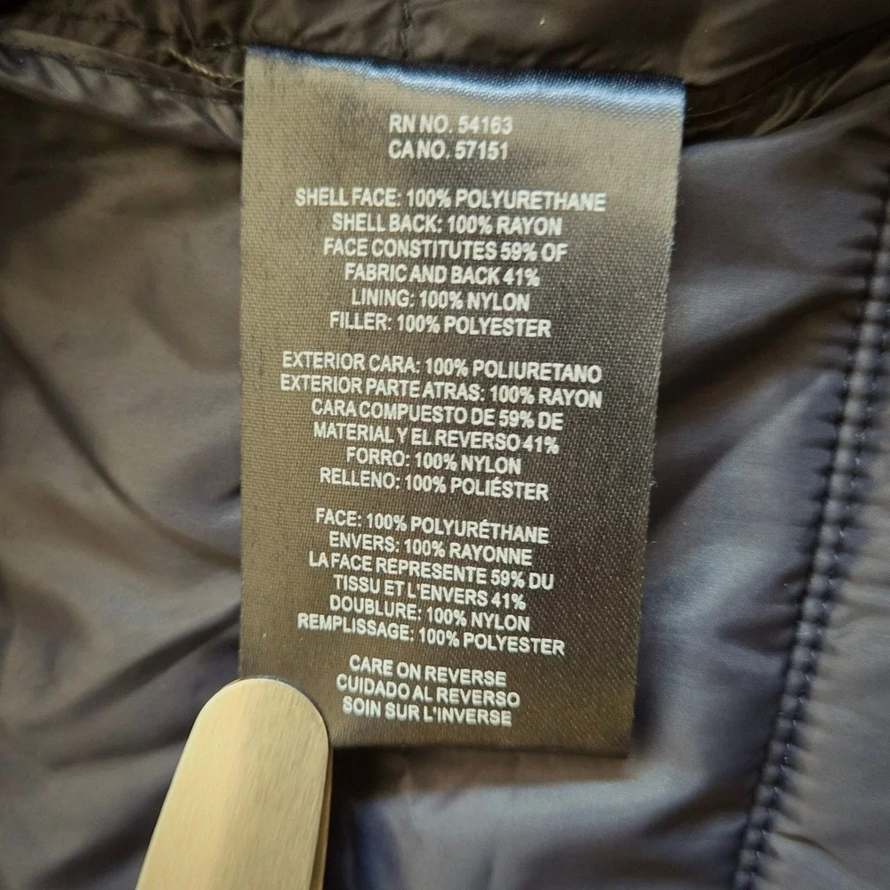 Tommy Hilfiger Puffer Jacket Mens XL Brown EUC Faux Leather Quilted Zip